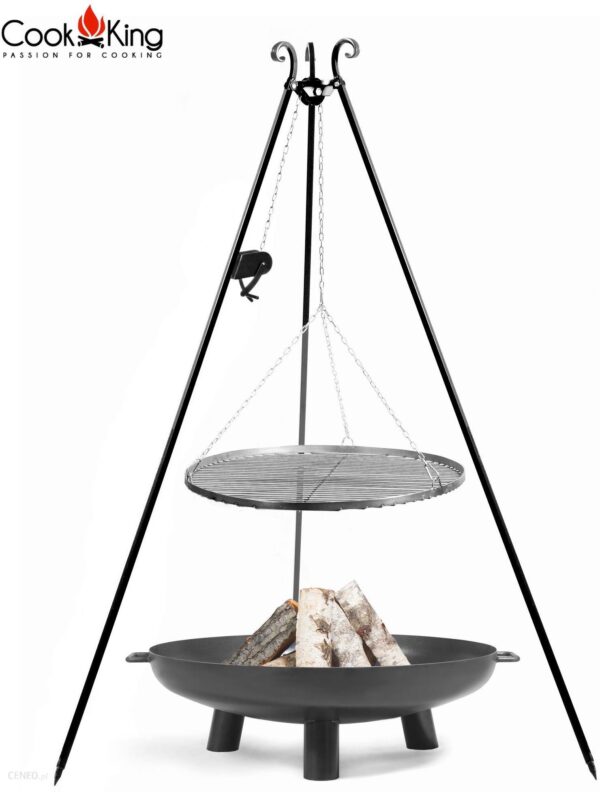 Cook King Grill z kołowrotkiem stal czarna 80cm + palenisko Bali 100cm (111353+111242)