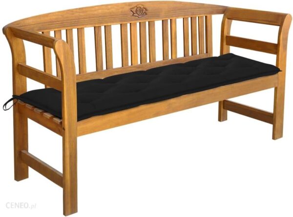 Ławka Ogrodowa Z Czarną Poduszką 157cm Lite Drewno Akacjowe
