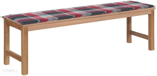 Ławka Ogrodowa Z Poduszką W Czerwoną Kratę 150cm