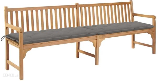 Ławka Ogrodowa Z Szarą Poduszką 240cm Lite Drewno Tekowe