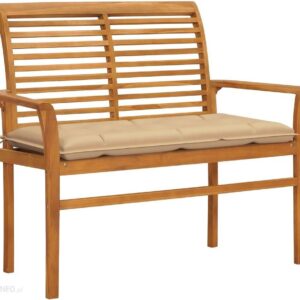 Lumarko Ławka Ogrodowa Z Beżową Poduszką 112cm Lite Drewno Tekowe