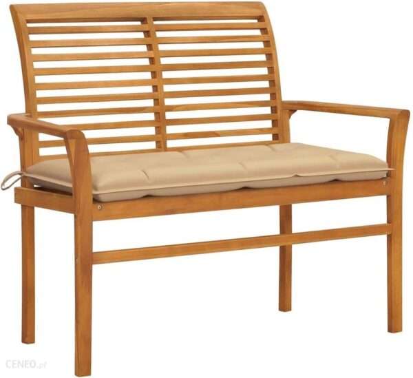 Lumarko Ławka Ogrodowa Z Beżową Poduszką 112cm Lite Drewno Tekowe