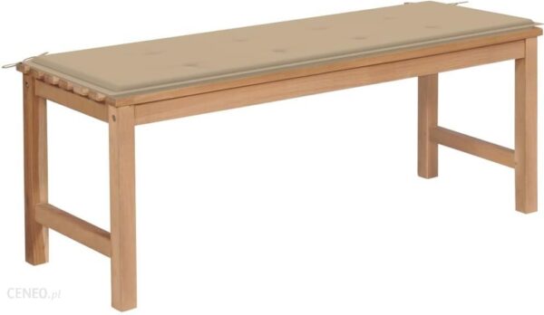 Lumarko Ławka Ogrodowa Z Beżową Poduszką 120cm Lite Drewno Tekowe