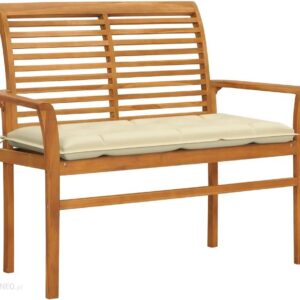 Lumarko Ławka Ogrodowa Z Kremową Poduszką 112cm Lite Drewno Tekowe