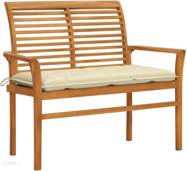 Lumarko Ławka Ogrodowa Z Kremową Poduszką 112cm Lite Drewno Tekowe