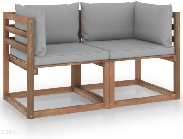 Ogrodowa Sofa 2-Os. Z Palet Z Szarymi Poduszkami Sosna