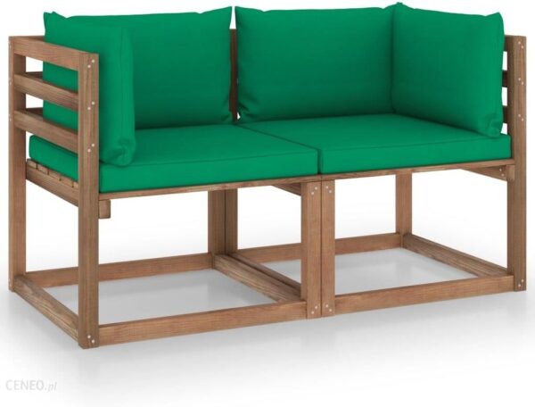 Ogrodowa Sofa 2-Os. Z Palet Z Zielonymi Poduszkami Sosna