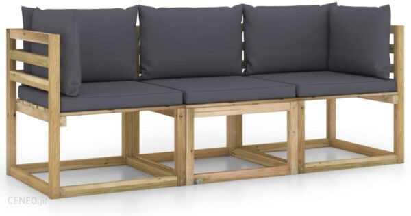 Ogrodowa Sofa 3-Os. Z Antracytowymi Poduszkami