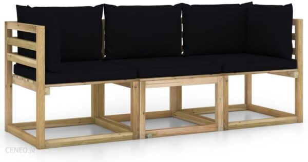 Ogrodowa Sofa 3-Os. Z Czarnymi Poduszkami