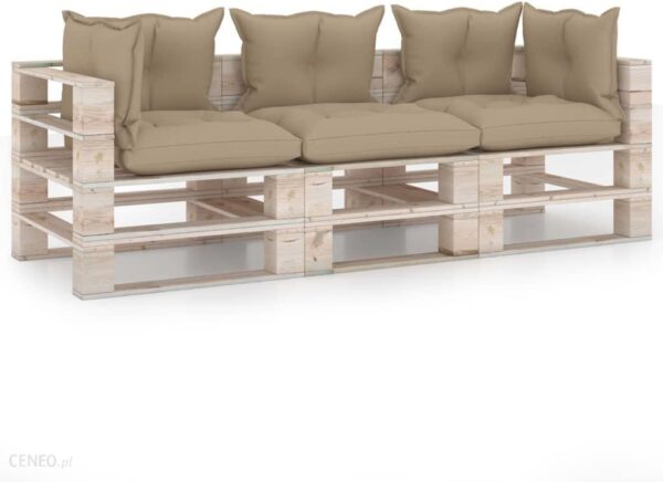 Ogrodowa Sofa 3-Osobowa Z Palet Z Poduszkami Drewno Sosnowe