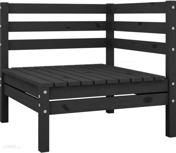 Ogrodowa Sofa Narożna Czarna Lite Drewno Sosnowe