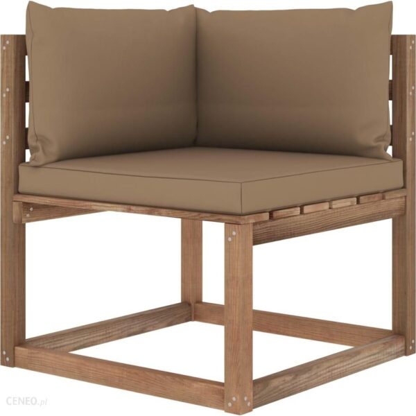Ogrodowa Sofa Narożna Z Palet Z Poduszkami W Kolorze Taupe
