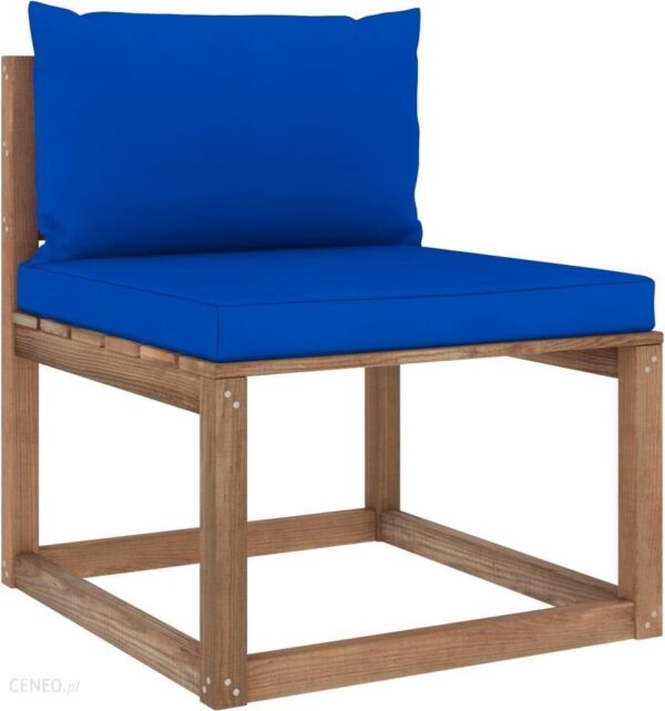 Ogrodowa Sofa Środkowa Z Palet Z Niebieskimi Poduszkami