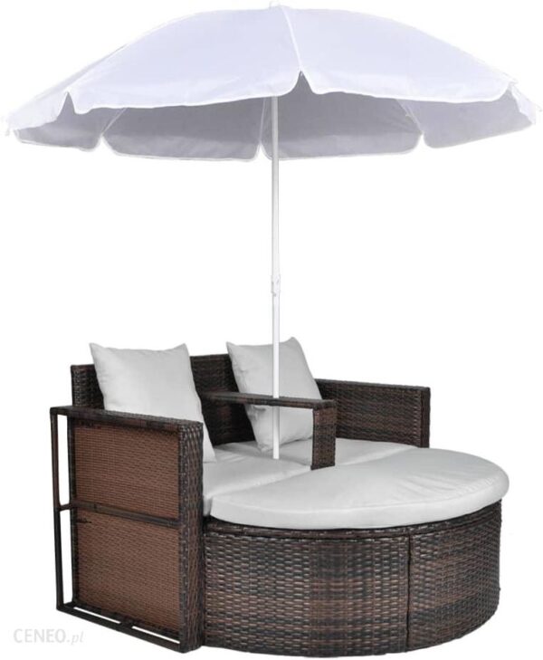 Rattanowa Sofa Z Parasolem Brązowa
