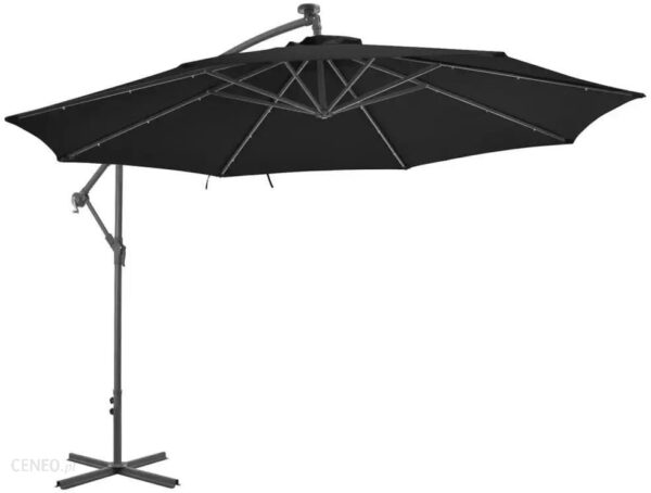 Shumee Parasol Wiszący Z Lampkami Led Czarny 350cm
