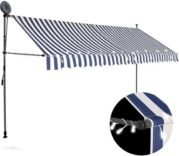 Shumee Ręcznie Zwijana Markiza Z Led 400cm Niebiesko-Biała