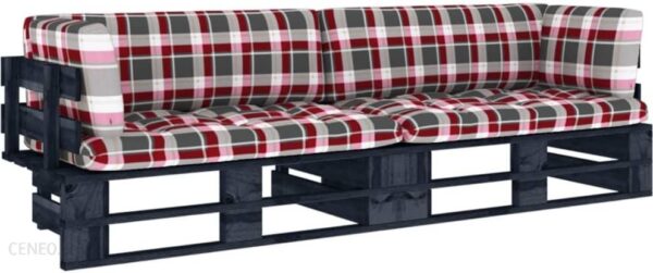 Sofa 2-Osobowa Z Palet Z Poduszkami Czarna Drewno Sosnowe