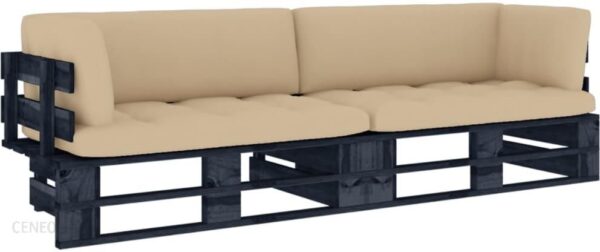 Sofa 2-Osobowa Z Palet Z Poduszkami Czarna Drewno Sosnowe