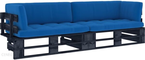 Sofa 2-Osobowa Z Palet Z Poduszkami Czarna Drewno Sosnowe