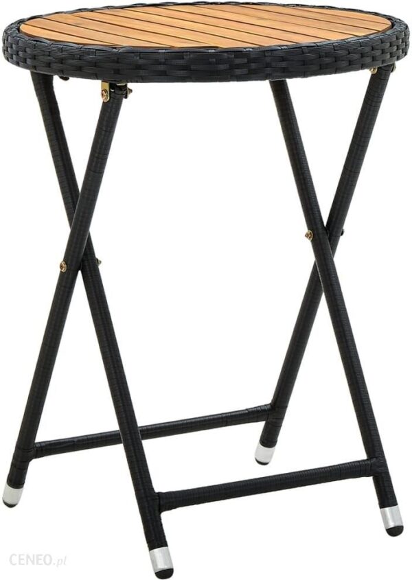 Stolik Herbaciany Czarny 60cm Rattan Pe I Drewno Akacjowe