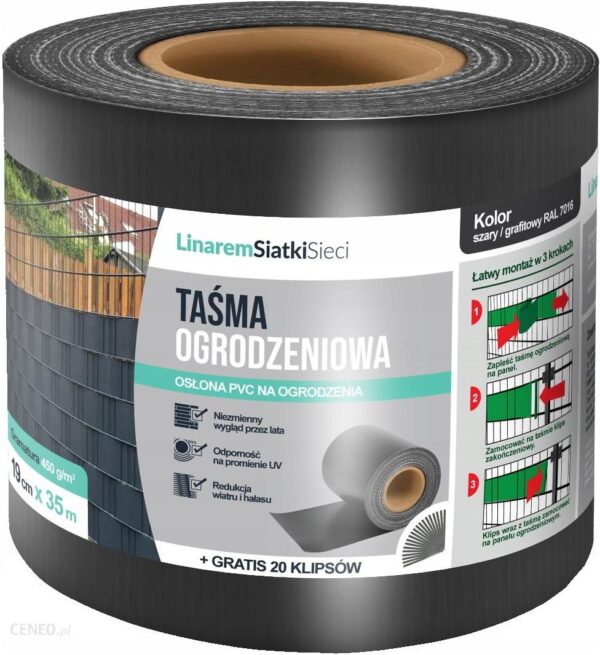 Taśma Ogrodzeniowa Osłona Paneli 190x35m +klipsy