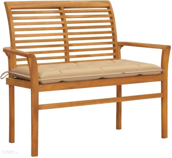 Vidaxl Ławka Ogrodowa Z Beżową Poduszką 112cm Lite Drewno Tekowe