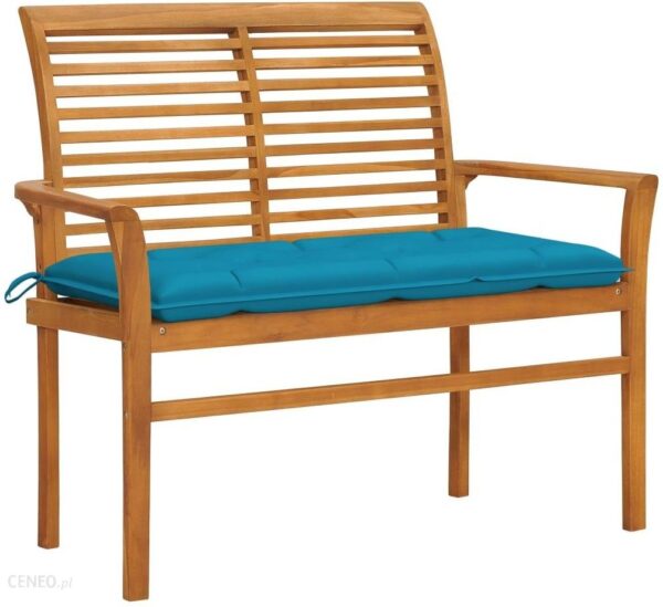 Vidaxl Ławka Ogrodowa Z Jasnoniebieską Poduszką 112cm Drewno Tekowe