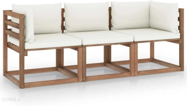 Vidaxl Ogrodowa Sofa 3-Os. Z Palet Z Kremowymi Poduszkami Sosna