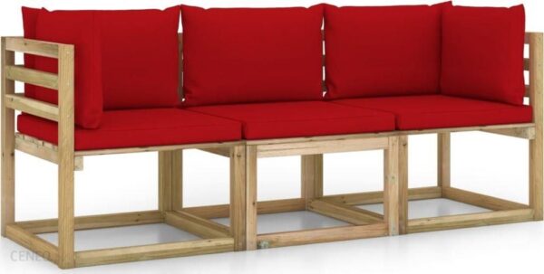 Vidaxl Ogrodowa Sofa 3Os. Z Czerwonymi Poduszkami