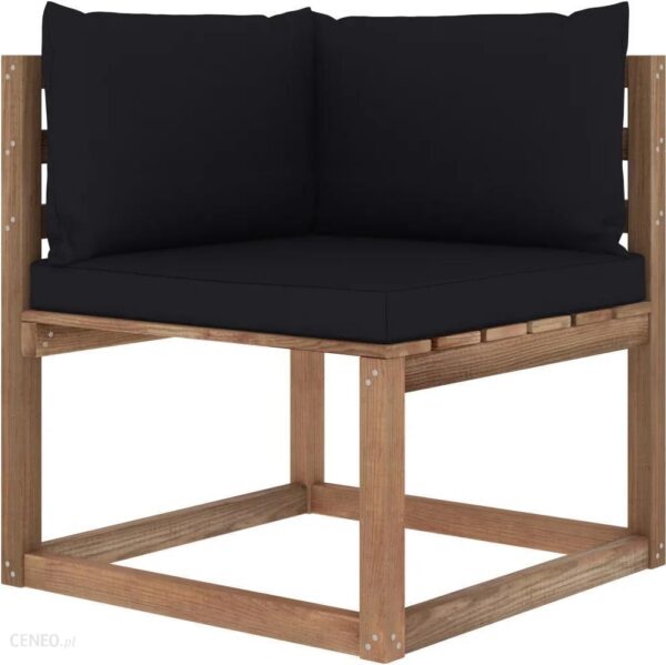 Vidaxl Ogrodowa Sofa Narożna Z Palet Z Czarnymi Poduszkami