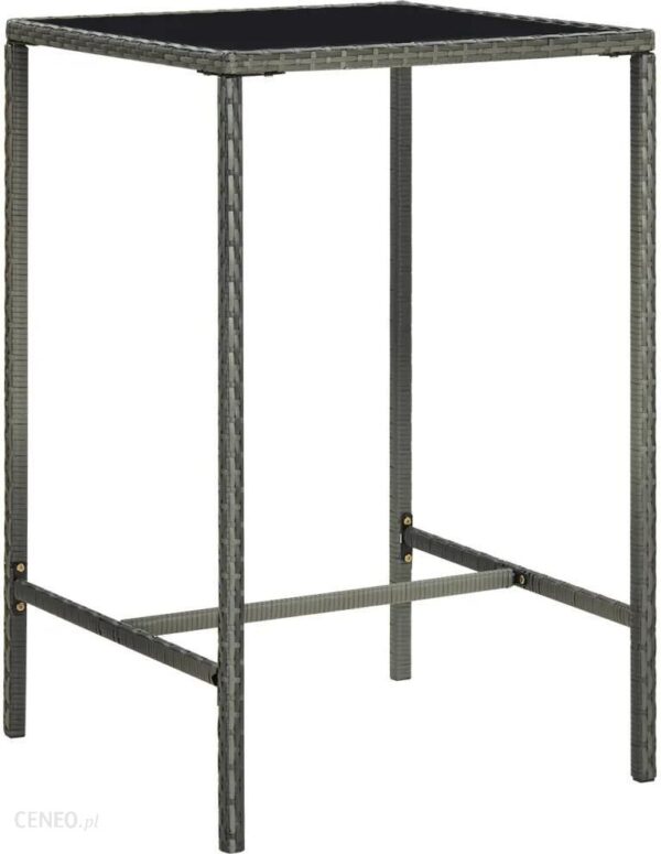 Vidaxl Ogrodowy Stolik Barowy Szary 70X70X110cm Rattan Pe I Szkło