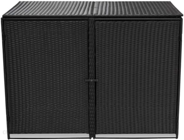 vidaXL Osłona Na 2 Kosze Na Śmieci Polirattan Czarna 148x80x111cm