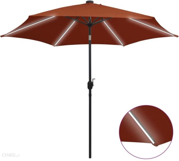 vidaXL Parasol ogrodowy z LED i aluminiowym słupkiem 300 cm terakota 47365