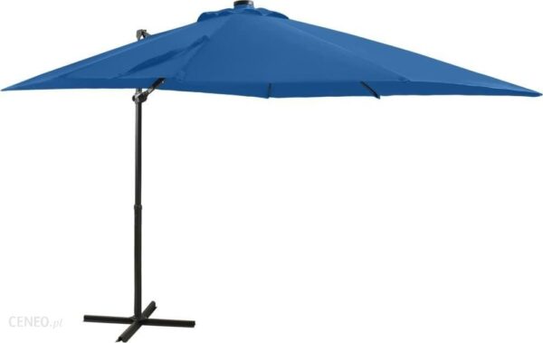 Vidaxl Parasol Wiszący Z Lampkami Led I Słupkiem Lazurowy 250cm