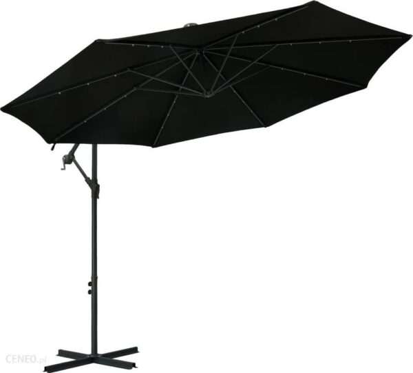 Vidaxl Parasol Wiszący Z Led I Stalowym Słupkiem 300cm Czarny