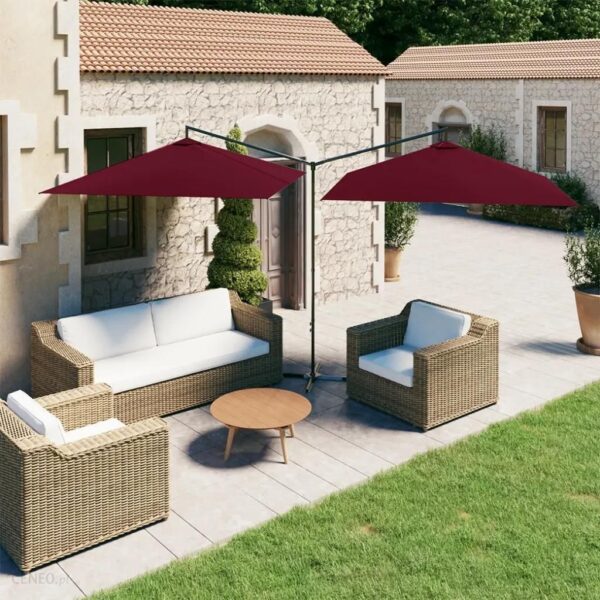 Vidaxl Podwójny Parasol Na Stalowym Słupku Bordowy 600X300cm