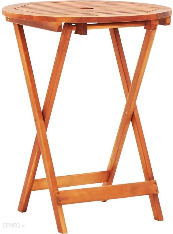 Vidaxl Składany Stół Ogrodowy Ø60X75cm Lite Drewno Eukaliptusowe