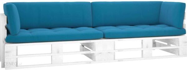 Vidaxl Sofa 2-Osobowa Z Palet Z Niebieskimi Poduszkami Biała Drewno Sosnowe