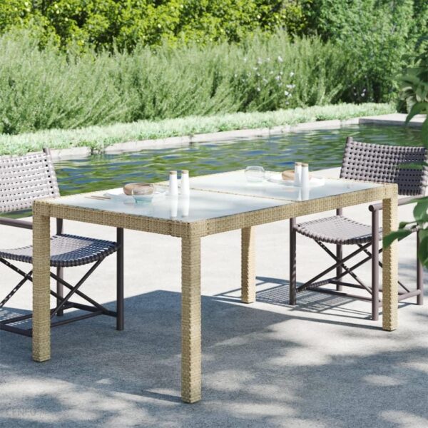 Vidaxl Stół Ogrodowy 150X90X75cm Szkło I Rattan Pe Beżowy