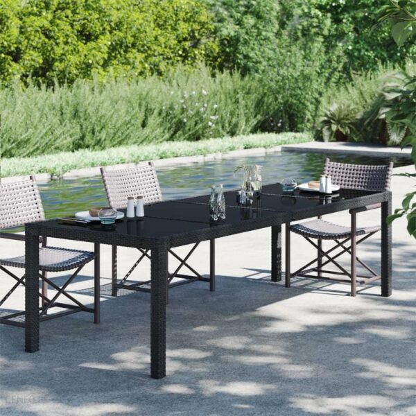 Vidaxl Stół Ogrodowy Czarny 250X100X75 cm Szkło I Rattan Pe